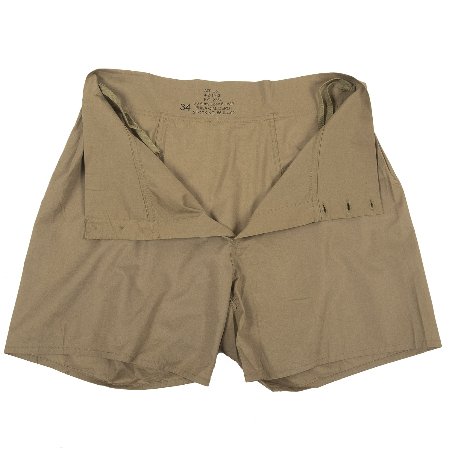 Vintage 1940s 40s khaki brown French back army military boxer shorts  underwear 31” 32” open fly